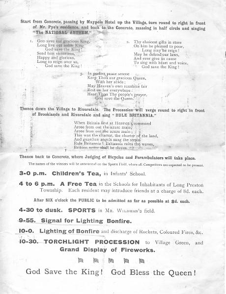 Coronation Celebration 1902 p4.jpg - Program for Long Preston Coronation Celebration 1902 - page 4
